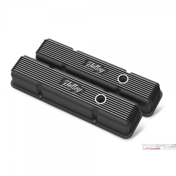 SBC HOLLEY VALVE COVERS FINNED W/EMIS BLK 241242 by HOLLEY Engine Valve  Cover Set for american Cars